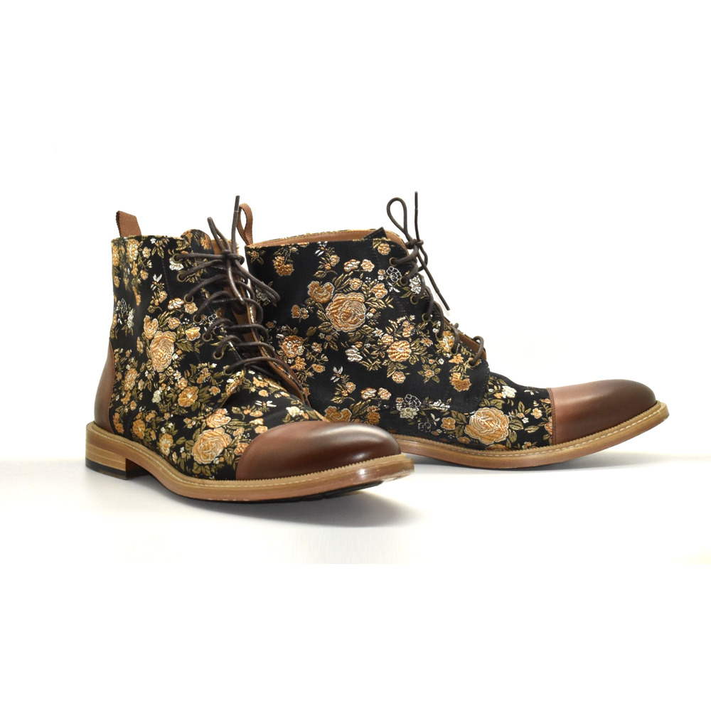 D0 Auth TAFT The Jack Eden Blk/Gld Floral Jacquard & Leather Cap Toe Boots Sz 46